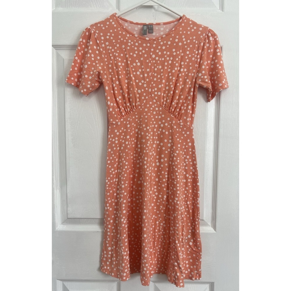 ASOS Orange Polka Dot Skater Dress Women Size 4 Fit Flare Summer Retro Coquette - Picture 2 of 9